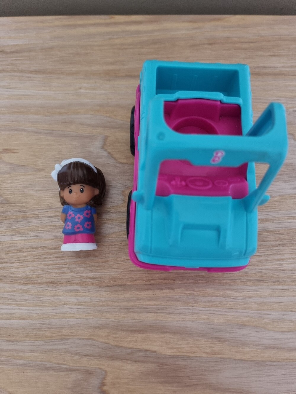 Little People Kids Toy Mini Doll Figure and Teal & Pink Play Vehicle Play Set
